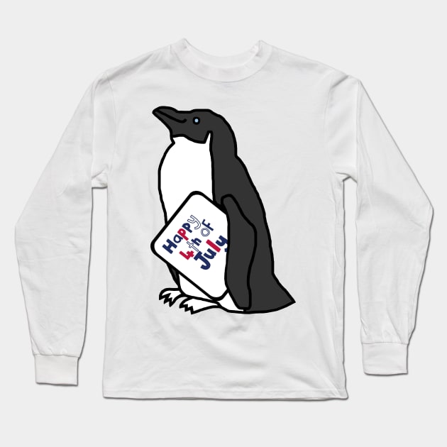 Happy 4th of July says Cute Penguin Long Sleeve T-Shirt by ellenhenryart